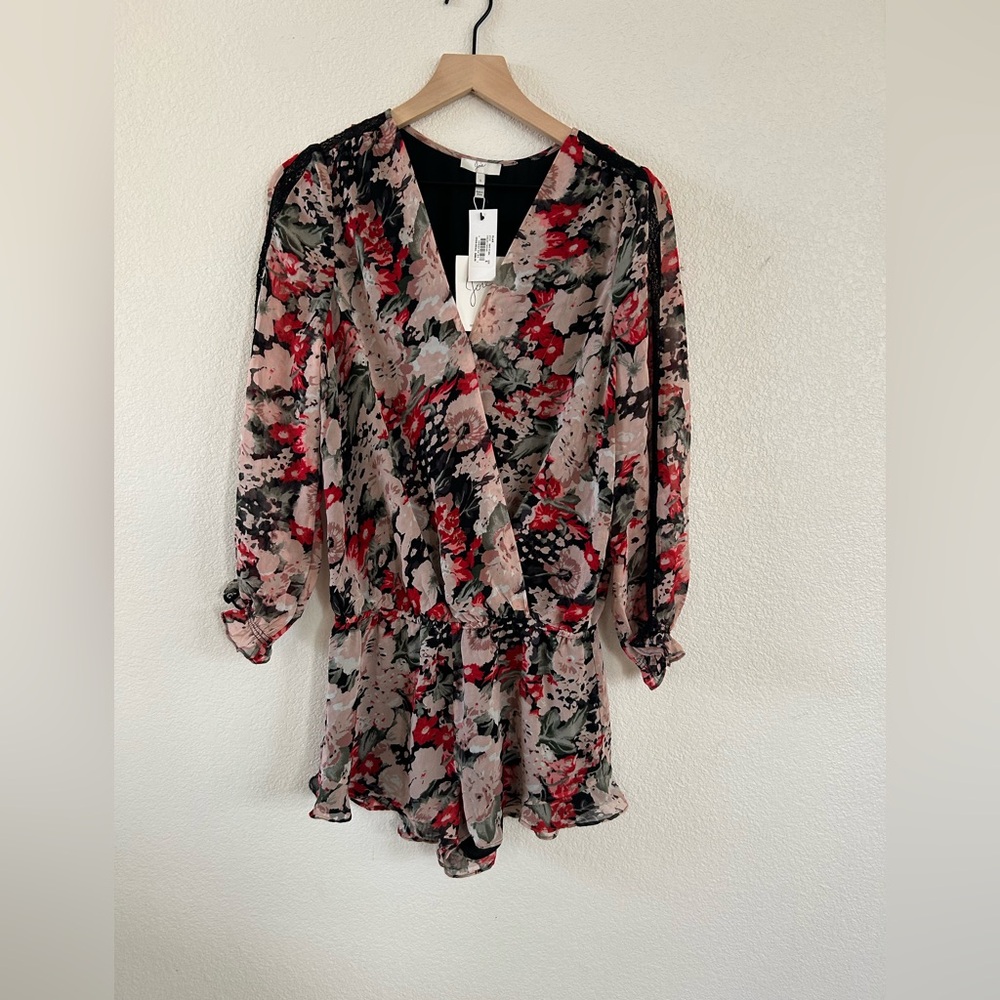 NWT Joie Floral Romper - Red and Black